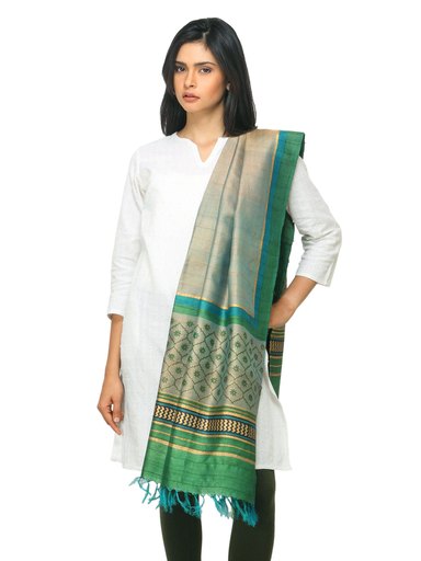 Fabindia Women Green Tussar Dupatta